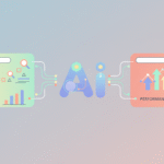 Illustration of AI integrating with SEO elements like keywords and analytics