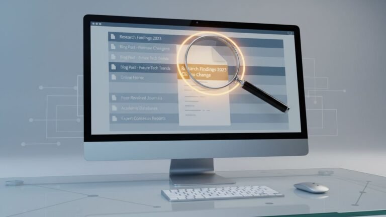 Magnifying glass highlighting authoritative sources on a digital screen