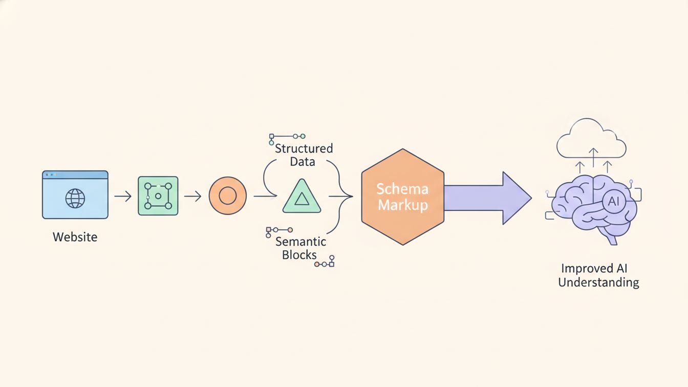 Diagram illustrating schema markup improving AI comprehension of a website