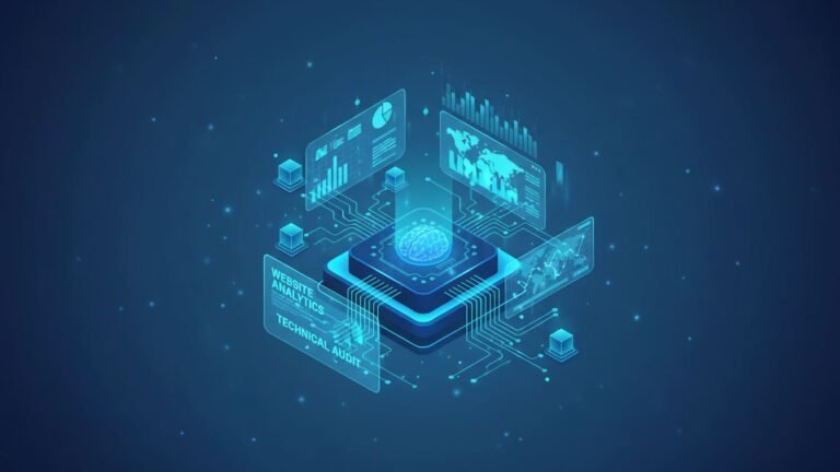 Abstract illustration of AI analyzing website data on a digital interface