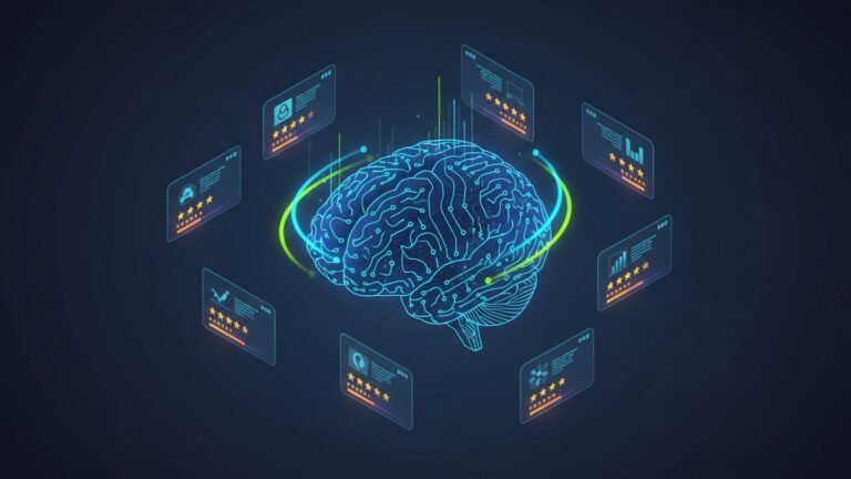 Illustration of AI analyzing and ranking digital content