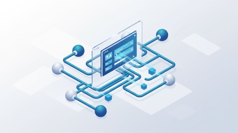 Illustration of automated data flow updating metadata on a digital interface