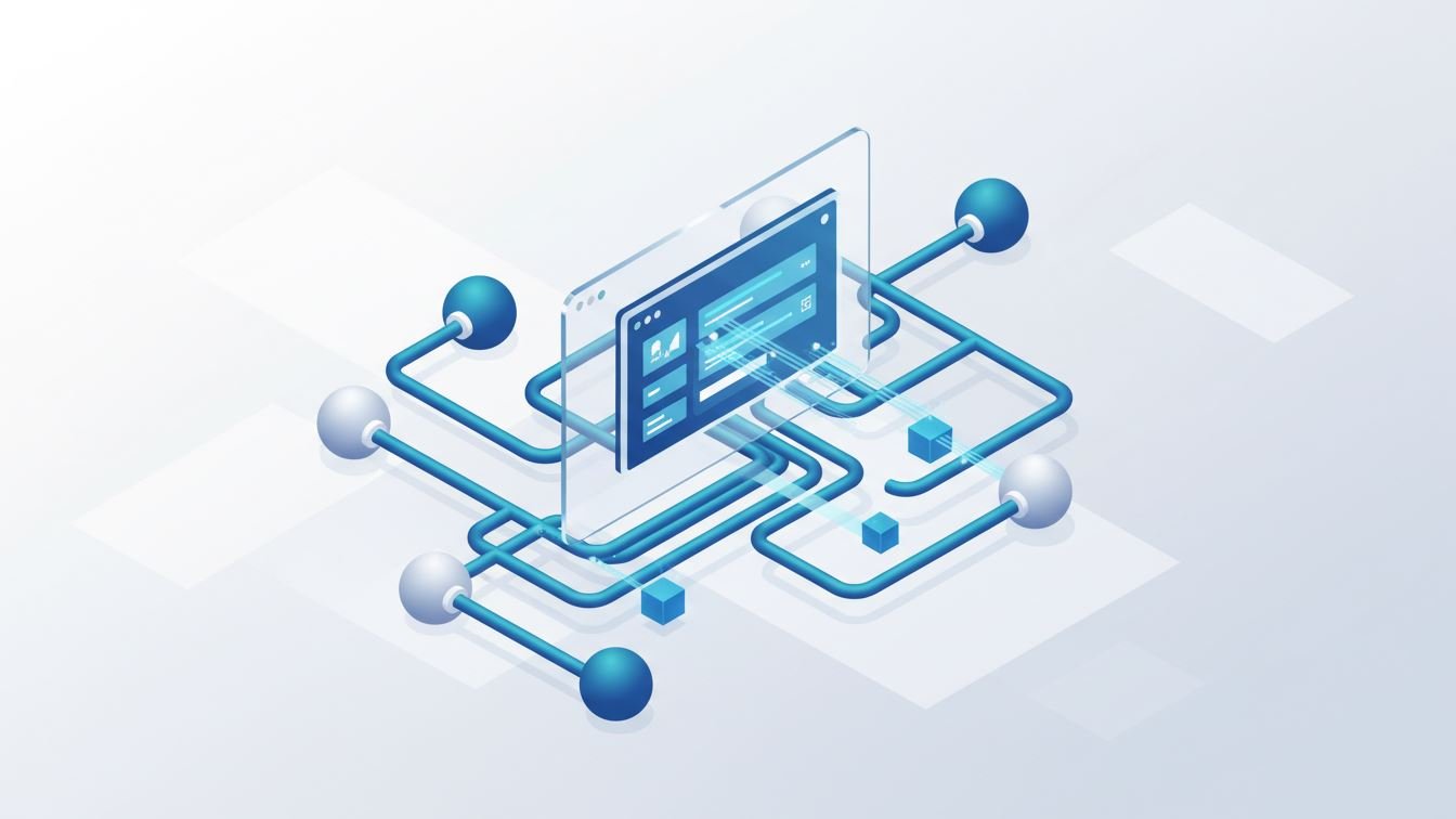 Illustration of automated data flow updating metadata on a digital interface