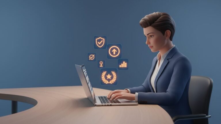 Person writing expert content on laptop to build authority