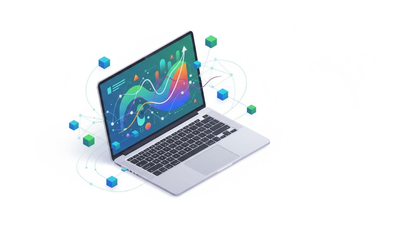 Graph showing AI-driven SEO analytics and insights on a laptop screen