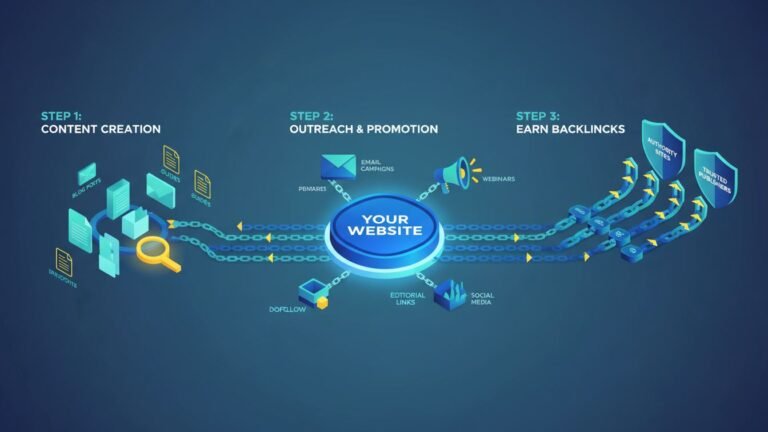 Illustration showing link building strategy with digital connections