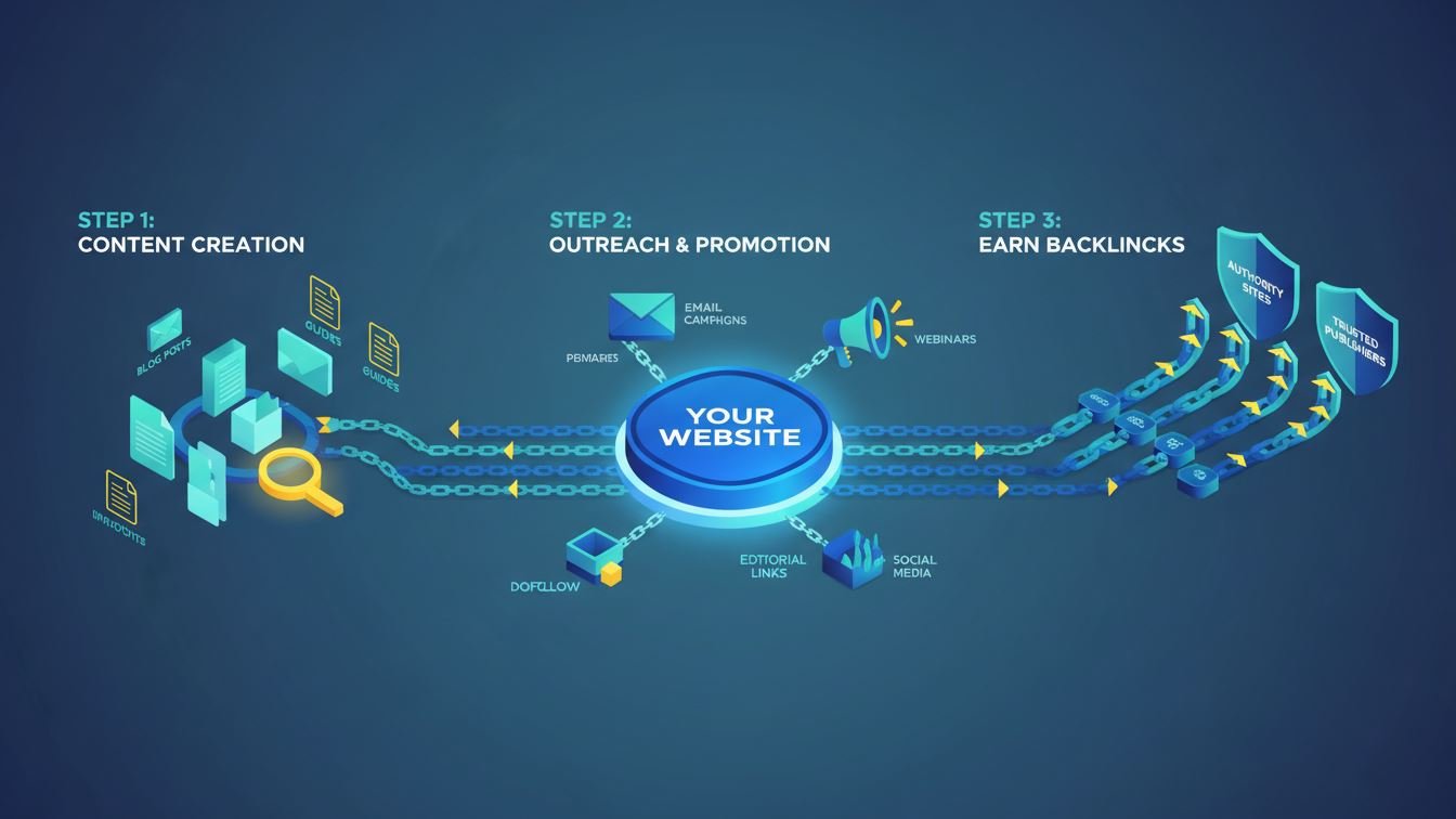Illustration showing link building strategy with digital connections