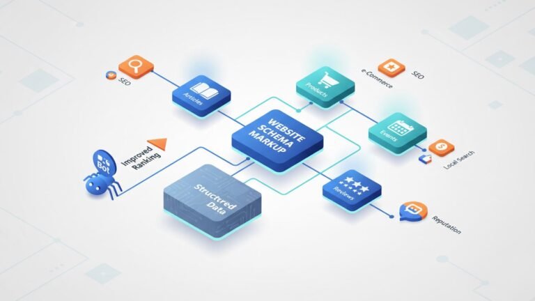 Diagram showing essential schema markup types for websites
