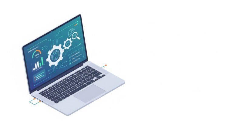 Illustration of SEO technical settings and audits on a laptop screen