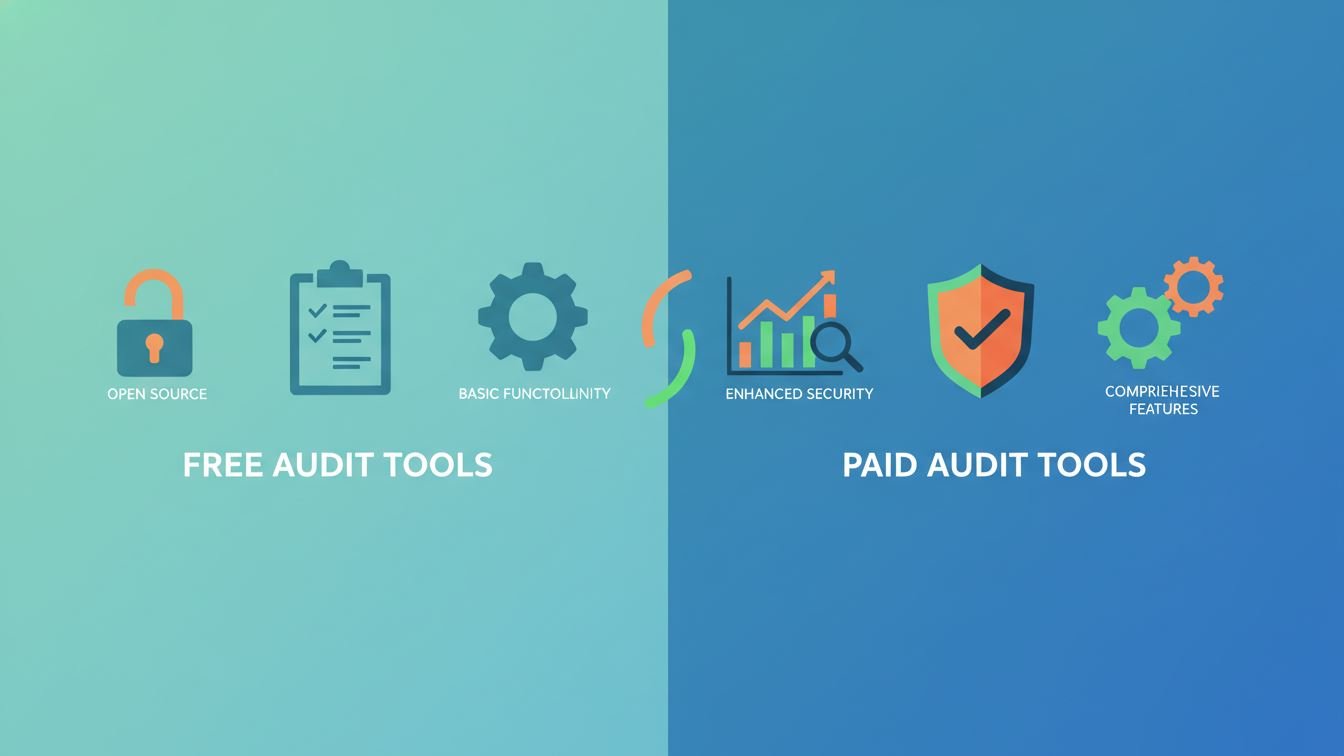 Comparison of free and paid audit software tools on a digital screen