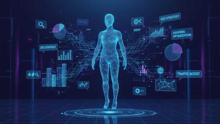 Graphic illustrating AI technology optimizing SEO strategies for future trends