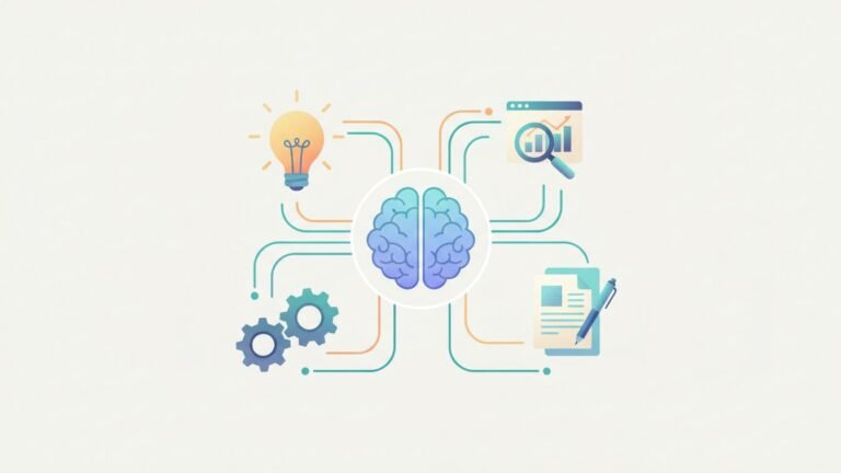 Illustration of generative content planning with AI and strategy icons