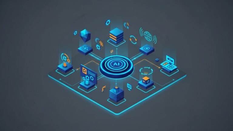 Illustration of generative content strategy process with AI elements