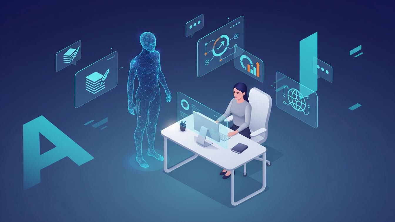 Illustration of AI assisting in content planning on a digital interface
