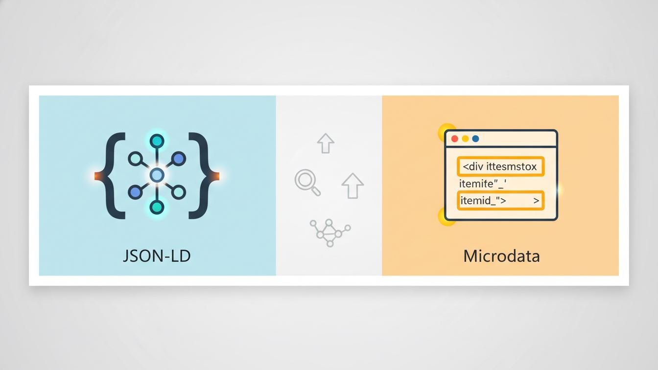 Diagram showing JSON-LD and Microdata icons with SEO elements
