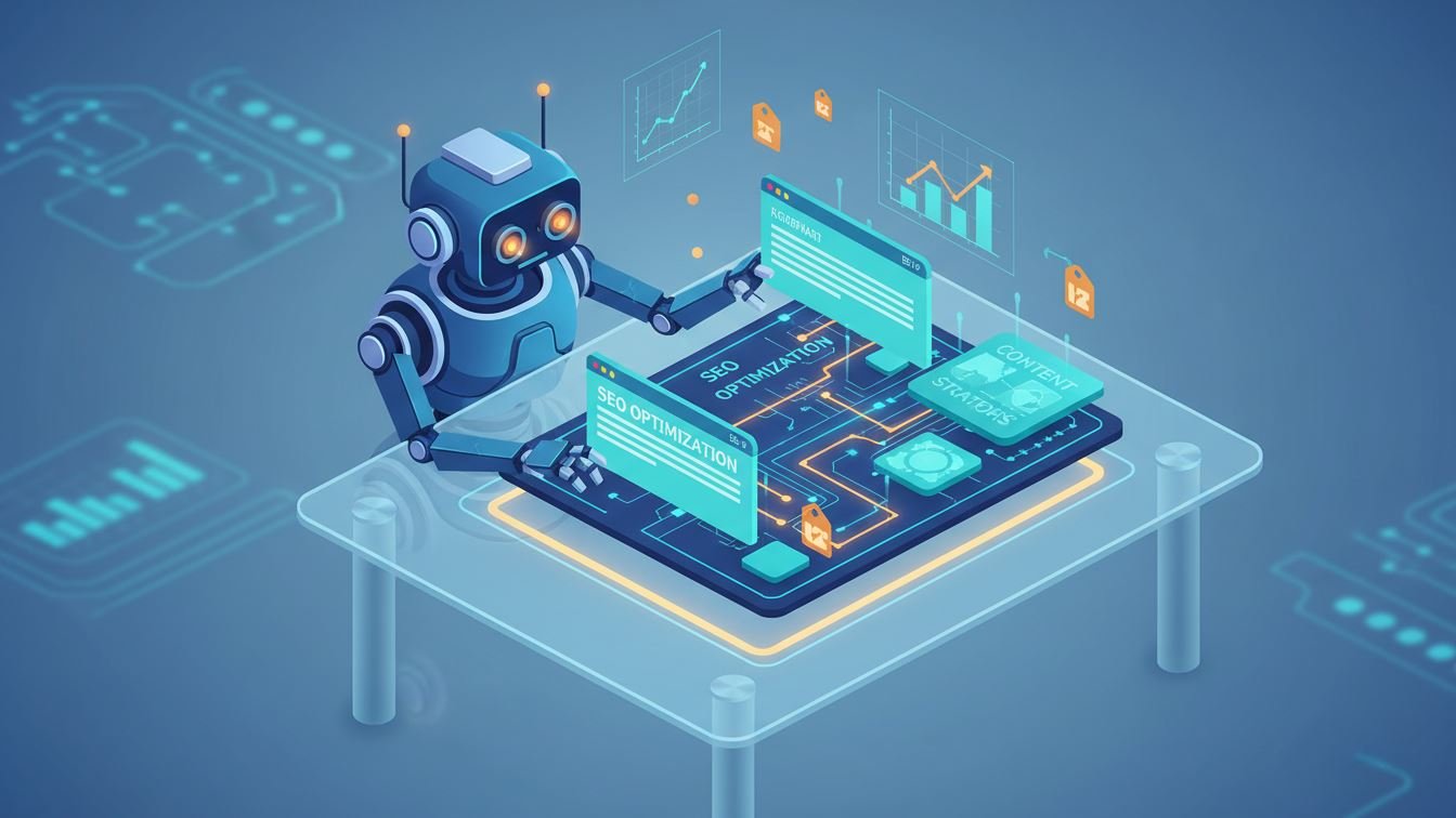 Illustration of AI crawler analyzing webpage title tags