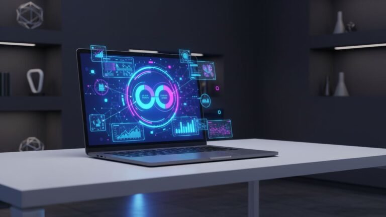 AI-powered content planning on a laptop screen with charts and notes