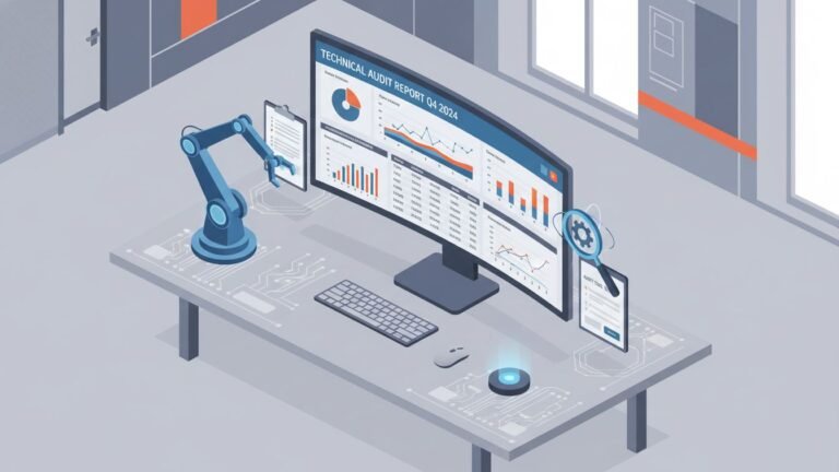Computer screen displaying a technical audit report with graphs and data