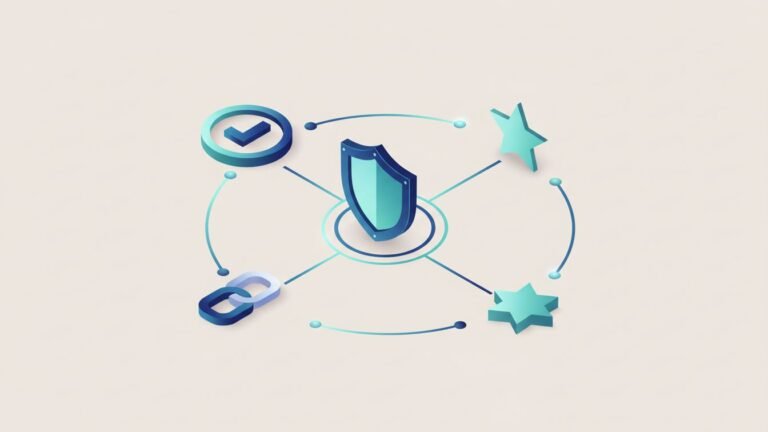 Illustration of trust and authority icons connected in a network