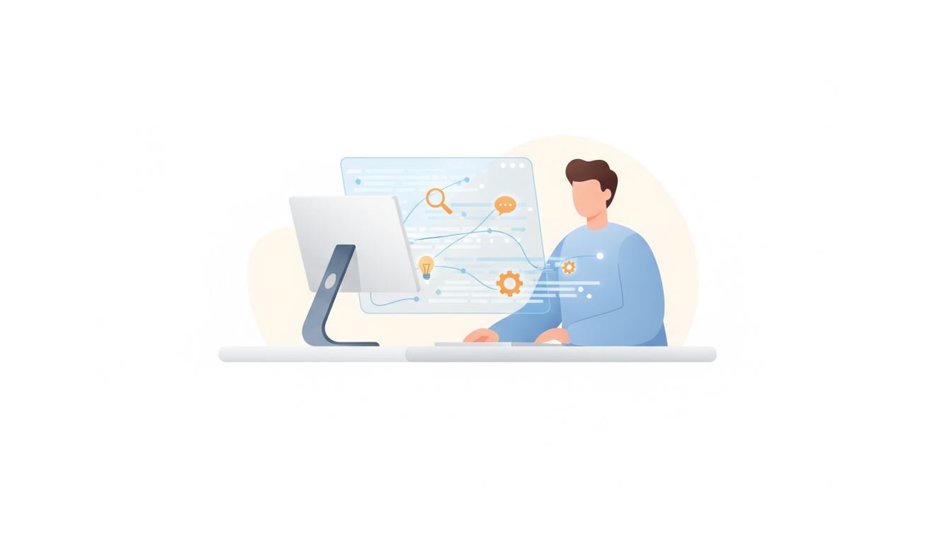 Illustration of a writer seamlessly integrating keywords into content