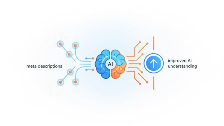 Illustration of meta descriptions improving AI understanding on a digital interface