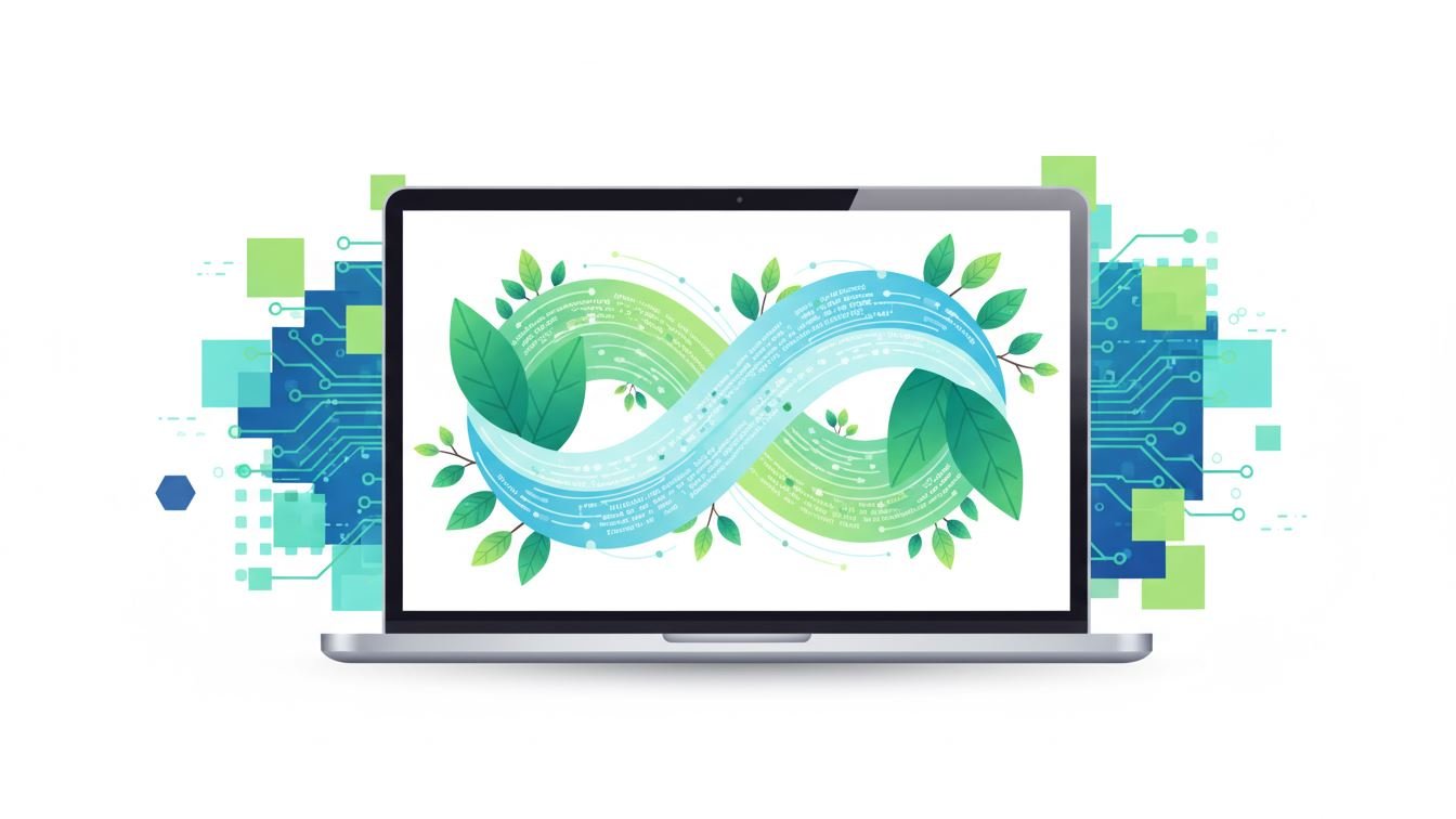 Graphic showing AI-generated content with evergreen leaves symbolizing timelessness